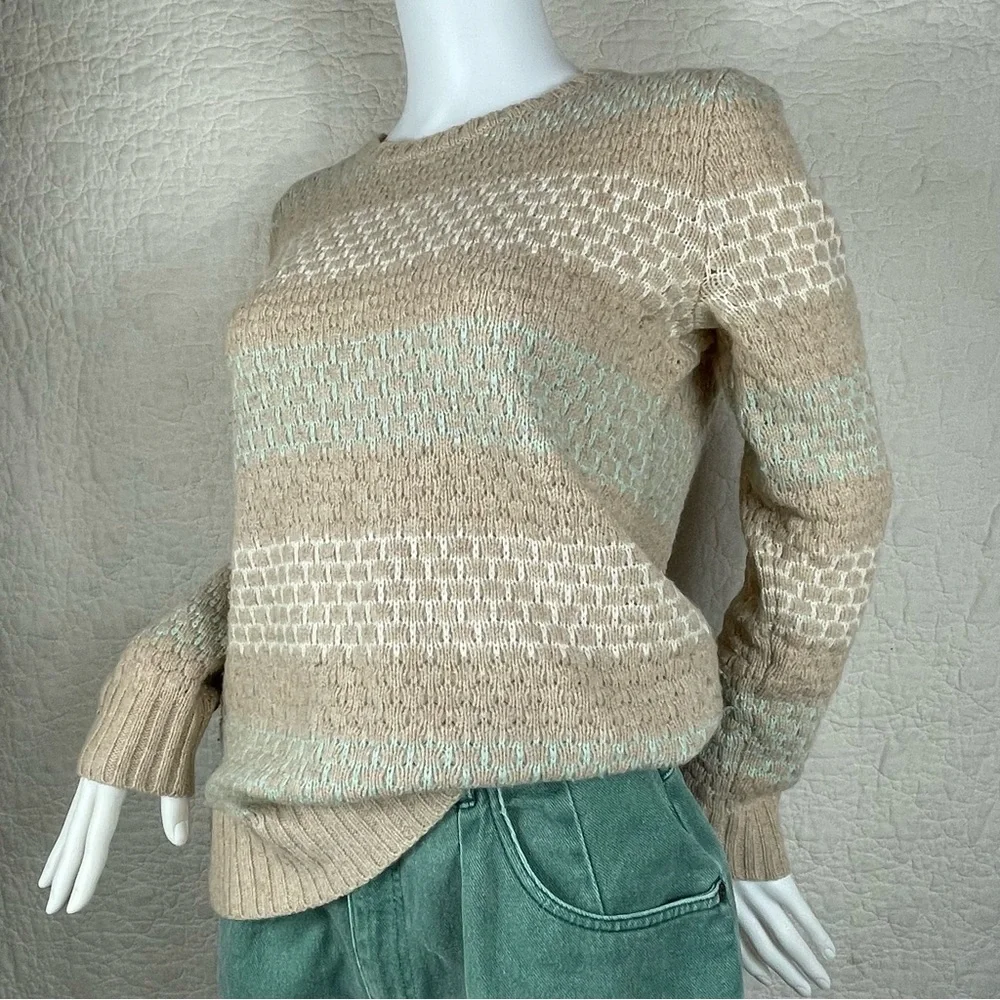 💖5/$25 J.Crew Lambswool Blend Striped Honeycomb Stitch Sweater Women Size S - Picture 2 of 13